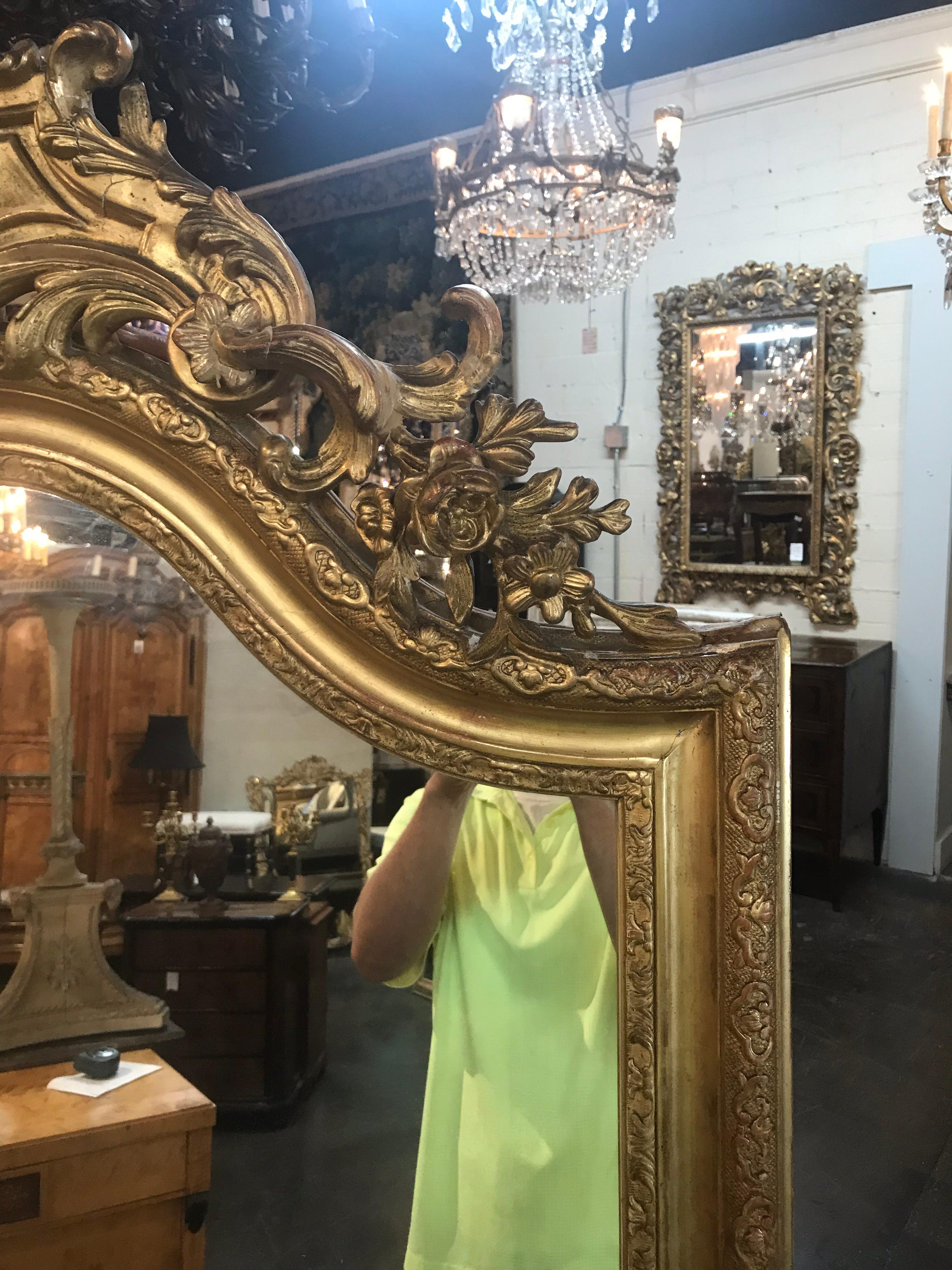 Large 19th Century French Louis XVI Giltwood Mirror In Good Condition In Dallas, TX