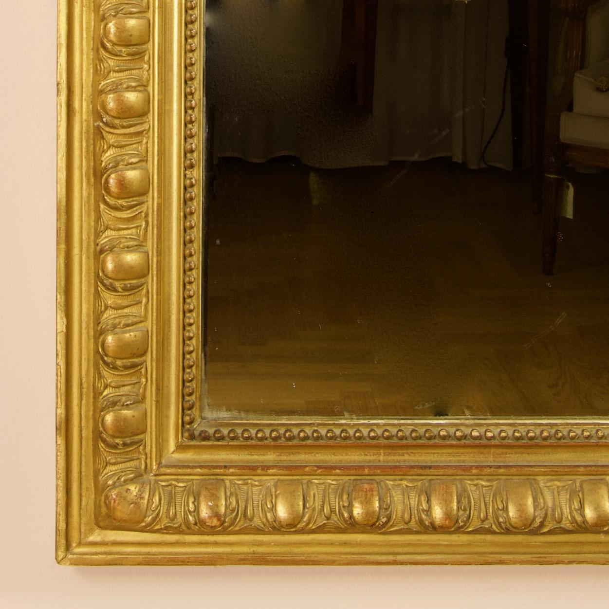 Wood Large 19th Century French Louis XVI Napoleon III Giltwood Wall Mirror For Sale
