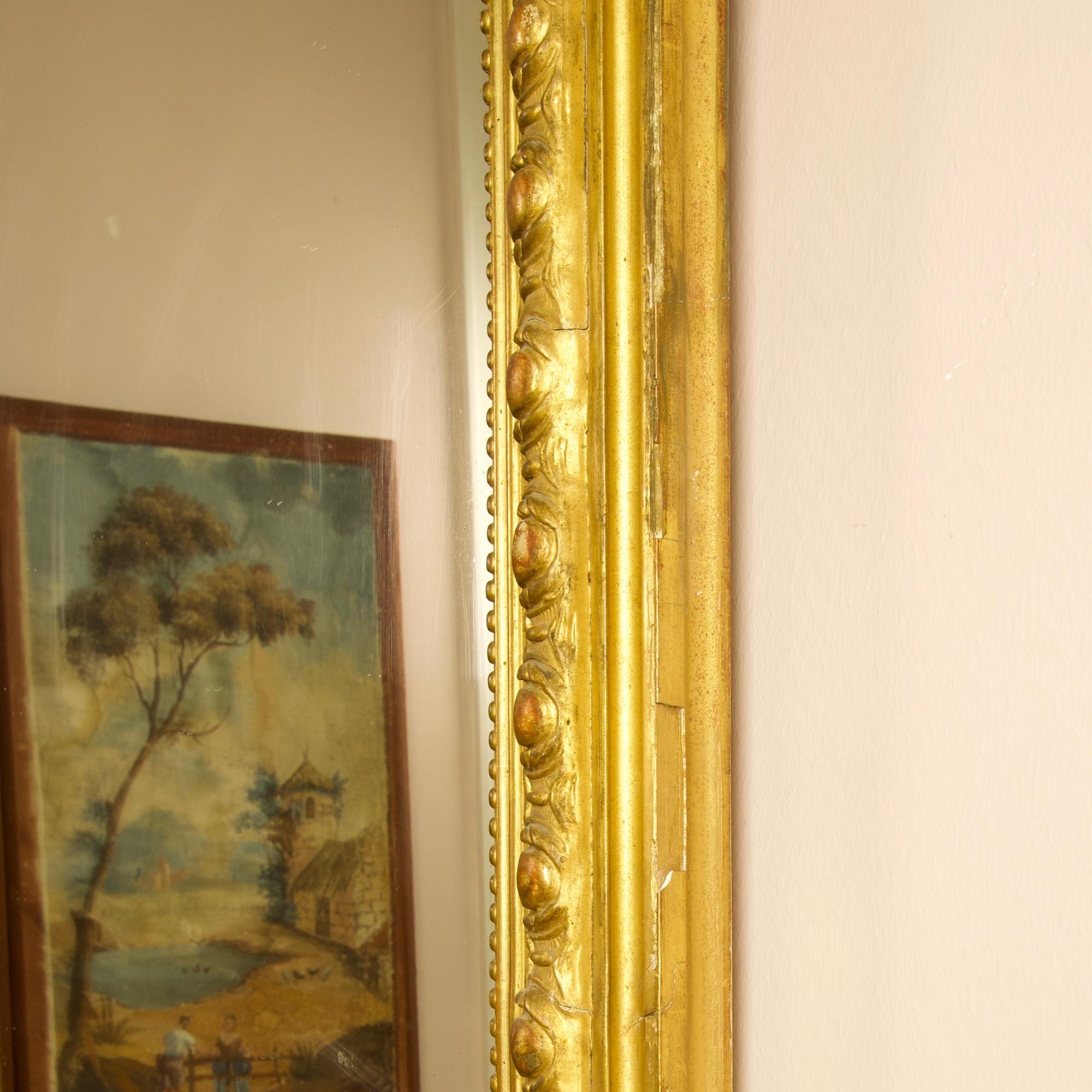 Large 19th Century French Louis XVI Napoleon III Giltwood Wall Mirror For Sale 1