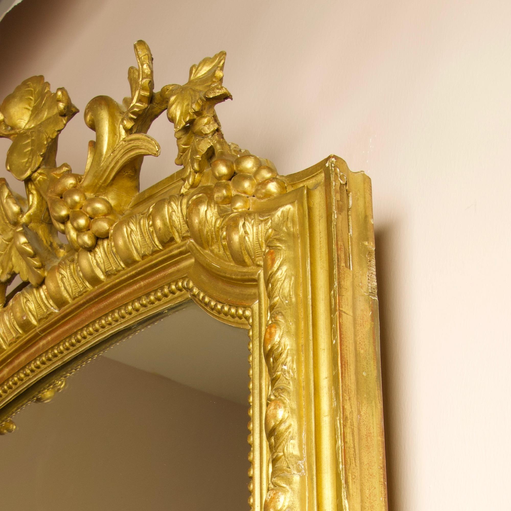 Large 19th Century French Louis XVI Napoleon III Giltwood Wall Mirror For Sale 2