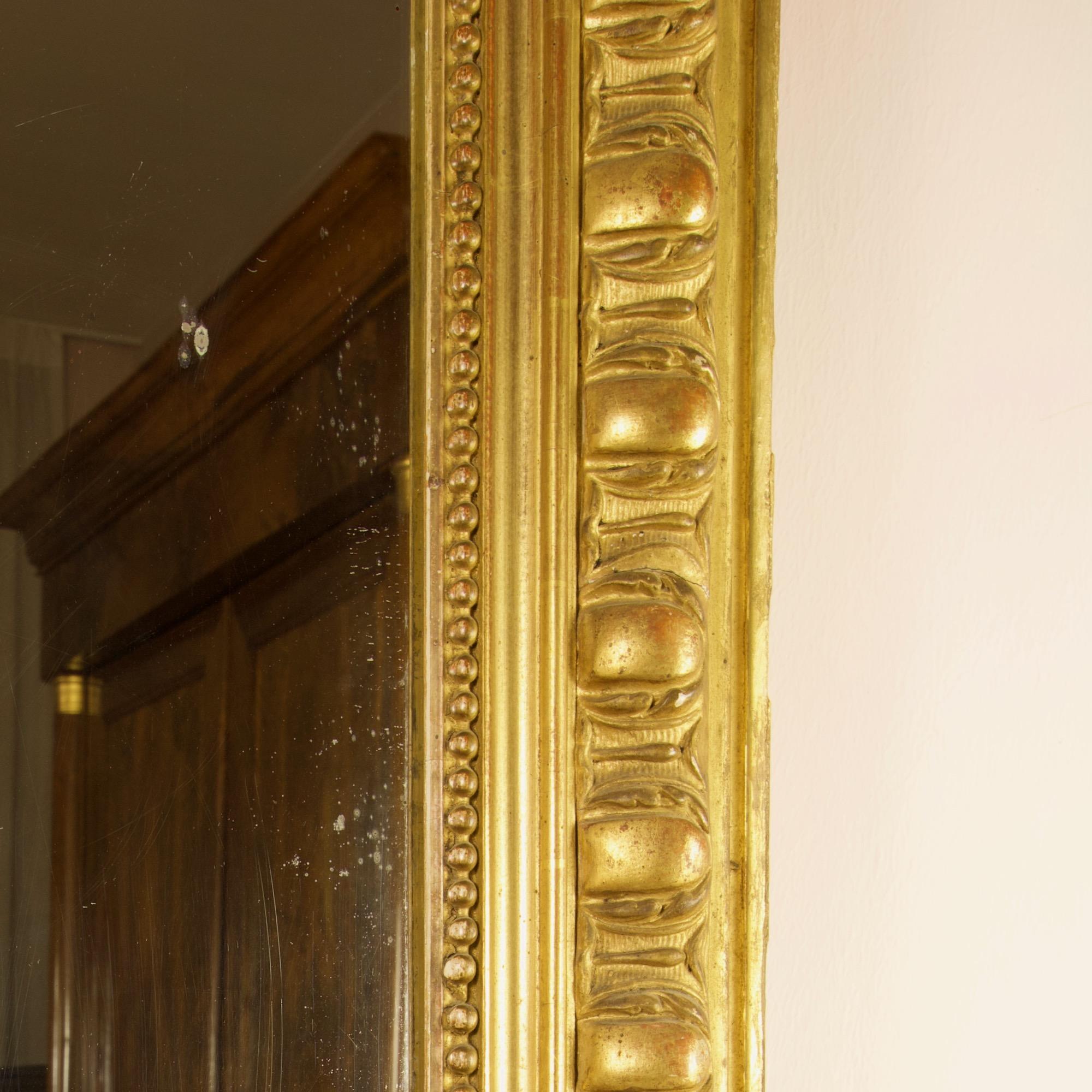 Large 19th Century French Louis XVI Napoleon III Giltwood Wall Mirror For Sale 3