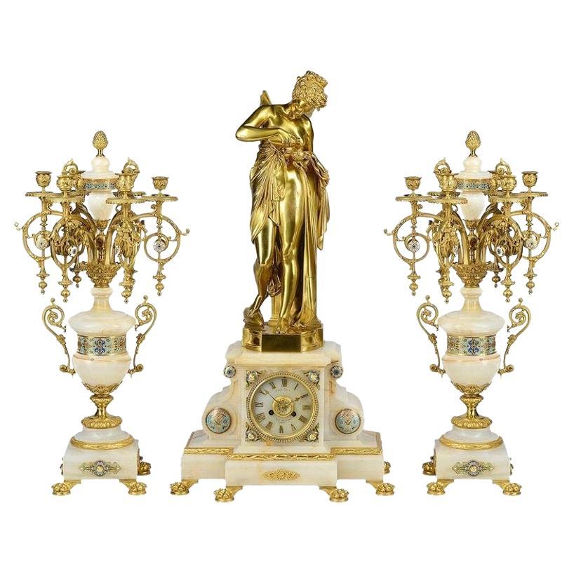 Large 19th Century French Louis XVI Style Mantel Clock Set For Sale