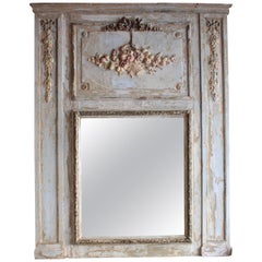 Large 19th Century French Louis XVI Syle Polychromed Trumeau Mirror