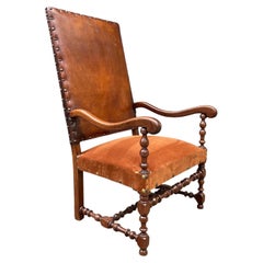 Large 19th Century French Mahogany and Leather High Back Armchair