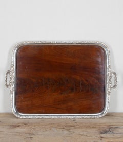 Large 19th Century French Mahogany and Silver Butler's Tray