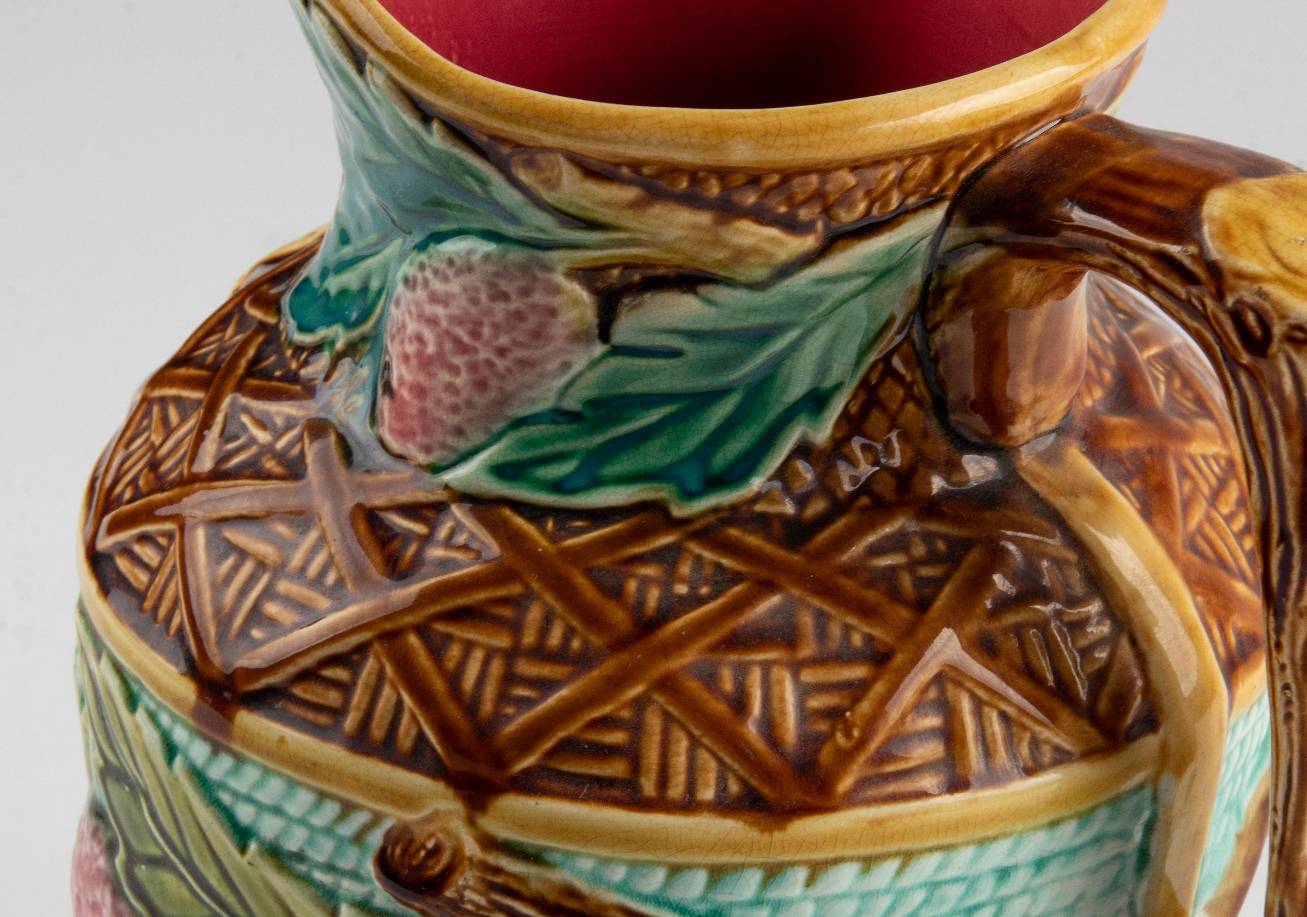 Belle Époque Large 19th Century Majolica Pitcher made by Nimy  For Sale
