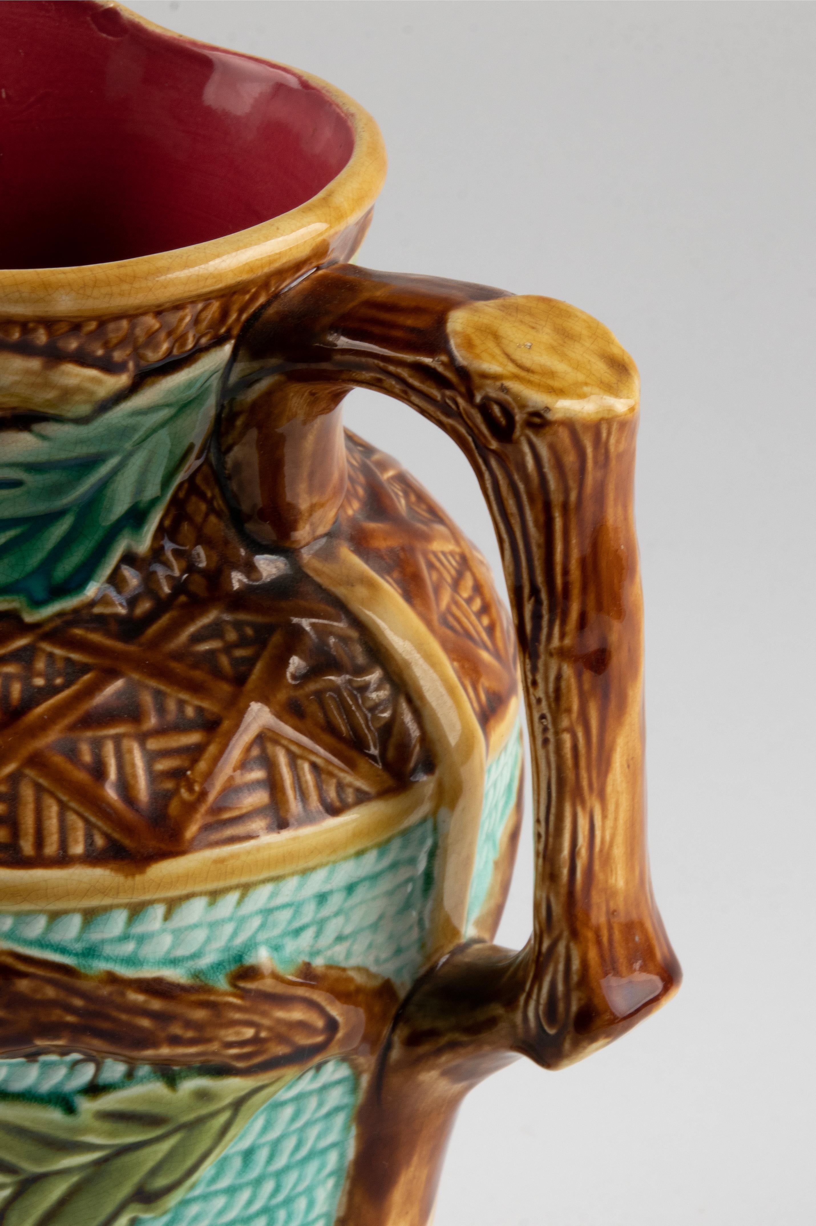 Hand-Crafted Large 19th Century Majolica Pitcher made by Nimy  For Sale
