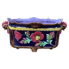 Large 19th Century French Majolica Roosters Jardinière Saint Amand