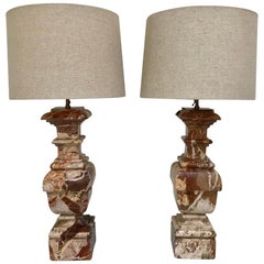 Large 19th Century French Marble Balustrade Table Lamps