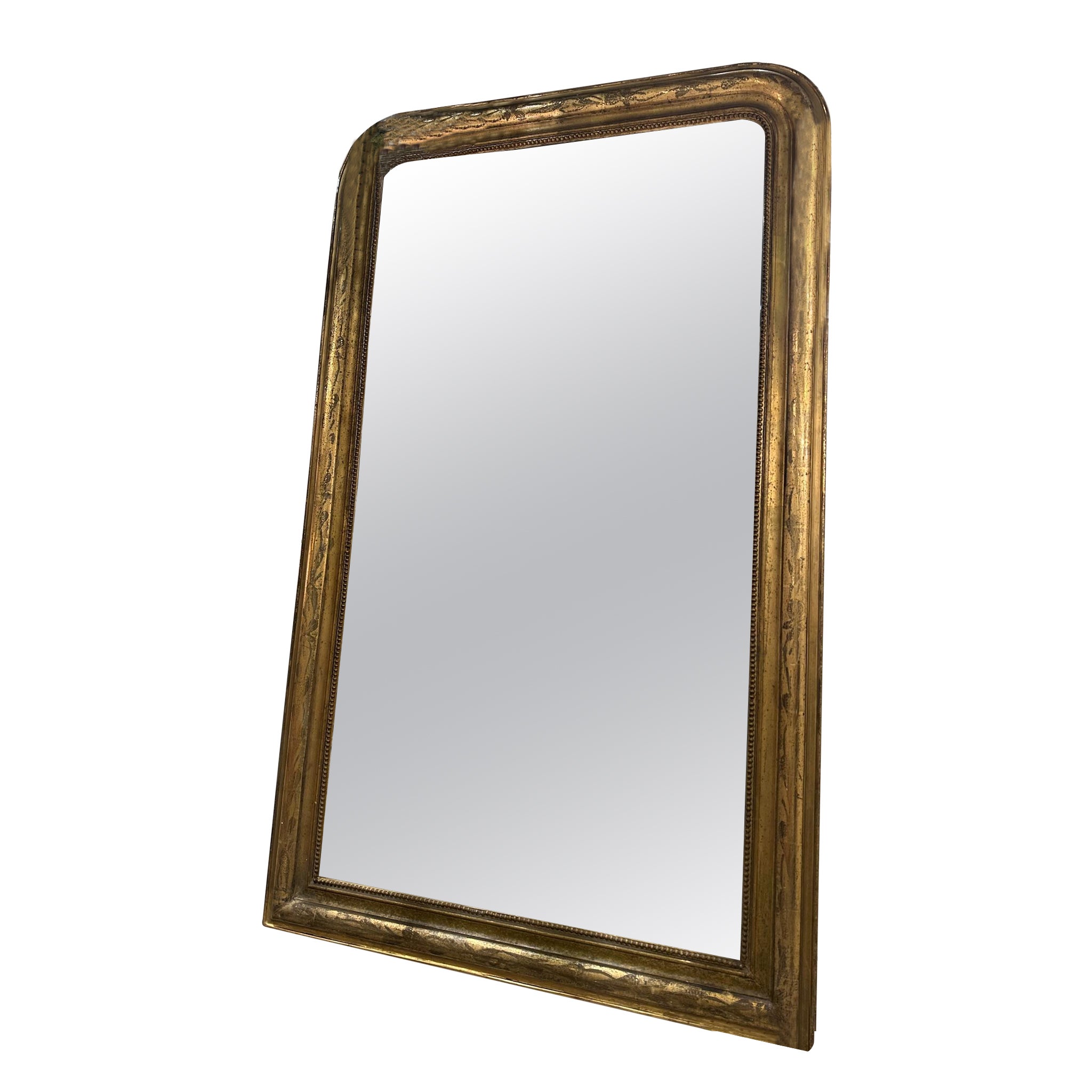 Grand miroir français du XIXe siècle gravé de décorations florales en vente