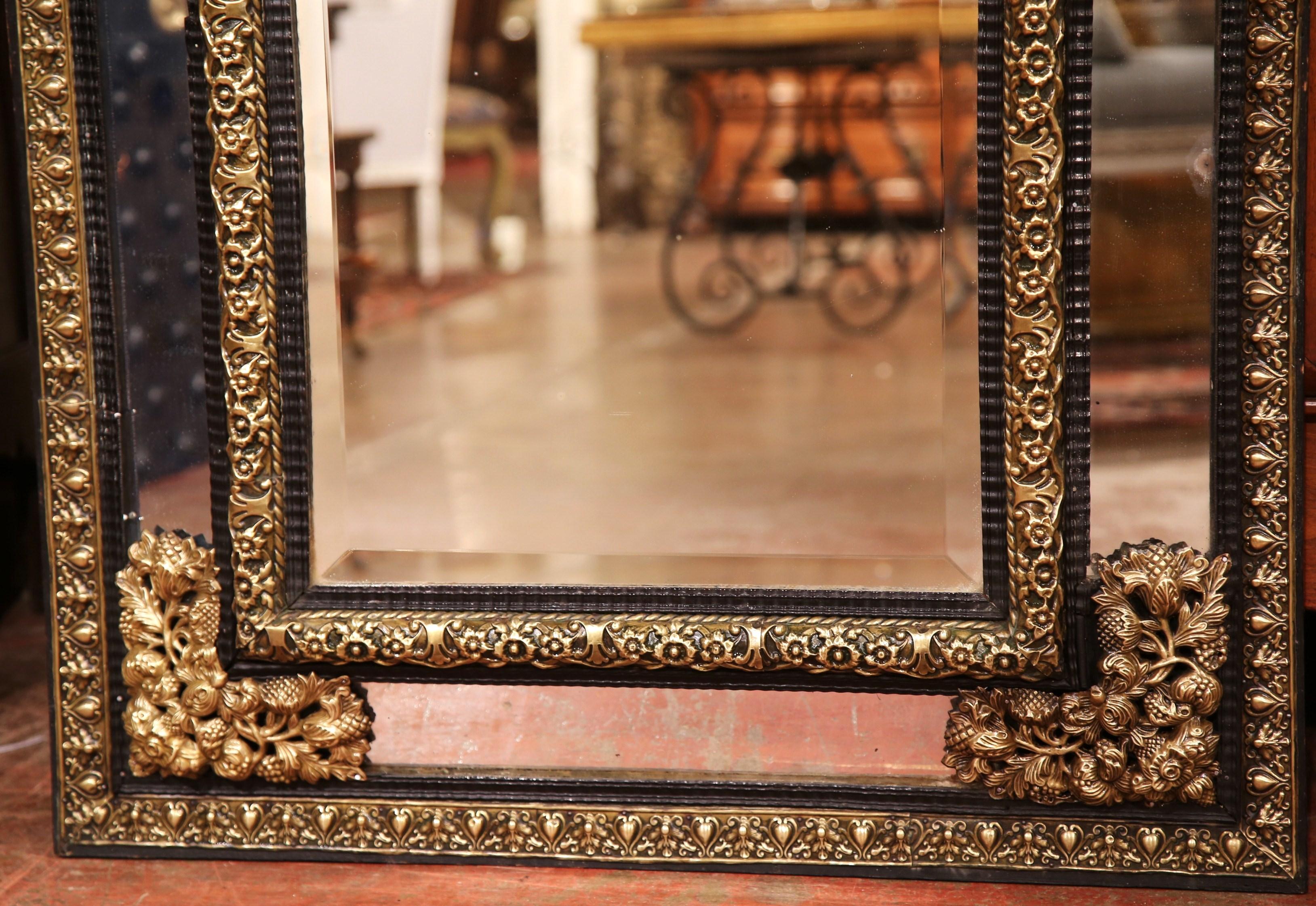 Large 19th Century French Napoleon III Repoussé Copper Overlay Mirror In Excellent Condition In Dallas, TX