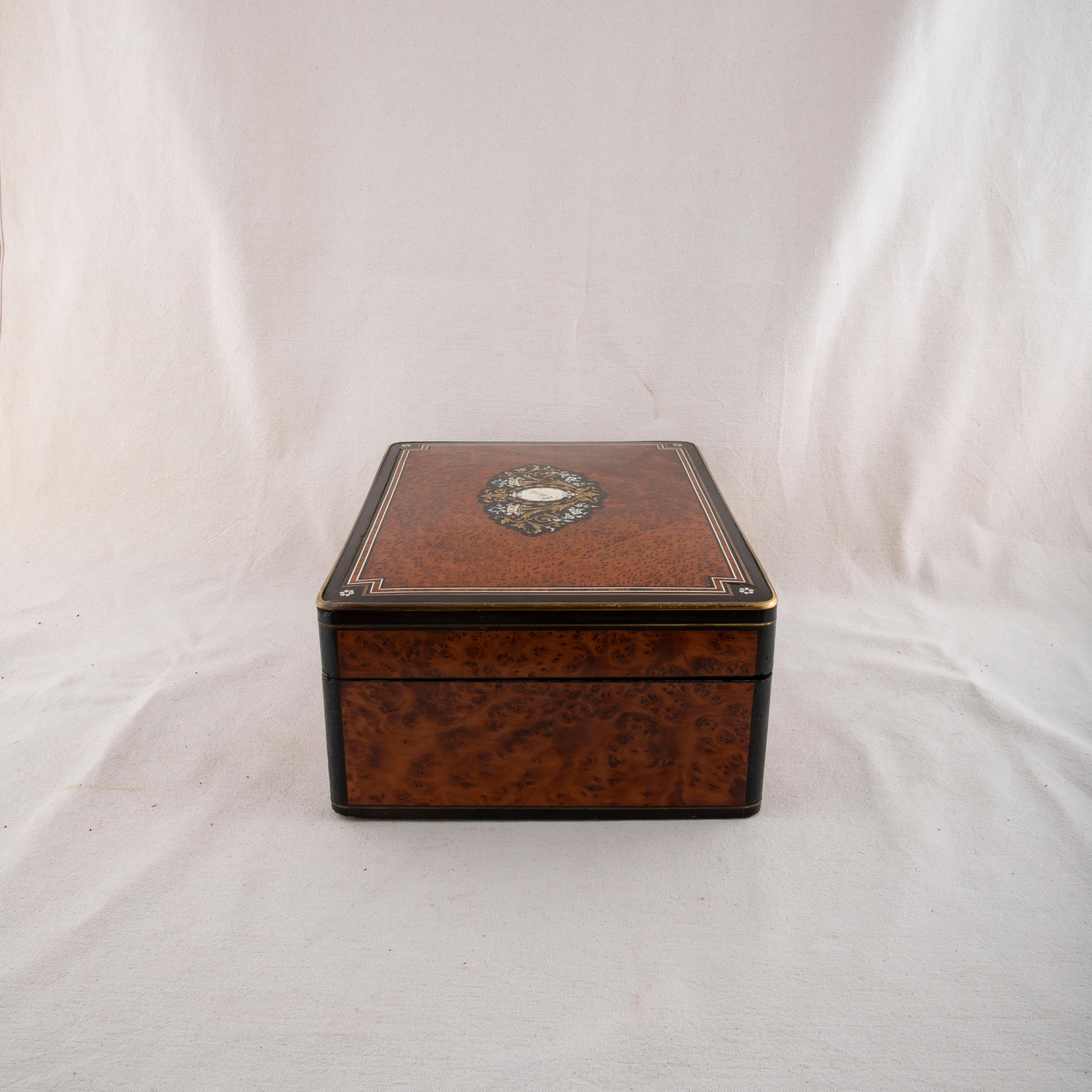 Large 19th Century French Napoleon III Marquetry Jewelry Box, Marked Lucie For Sale 1