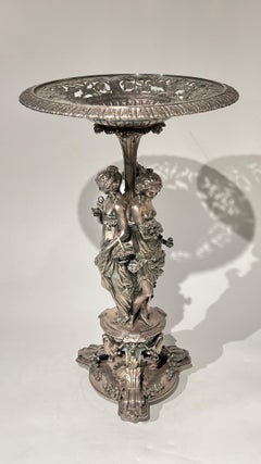 Large 19th Century French Neoclassical Silvered Bronze Centerpiece Bowl / Tazza