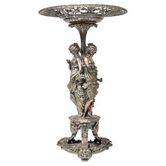 Large 19th Century French Neoclassical Silvered Bronze Centerpiece Bowl / Tazza