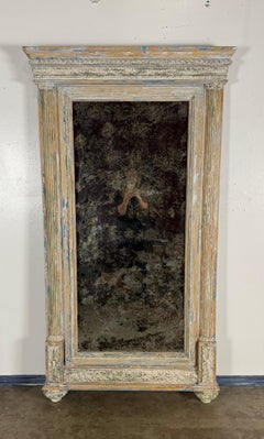 Large 19th Century French Neoclassical Trumeau Mirror with Aged Painted Finish
