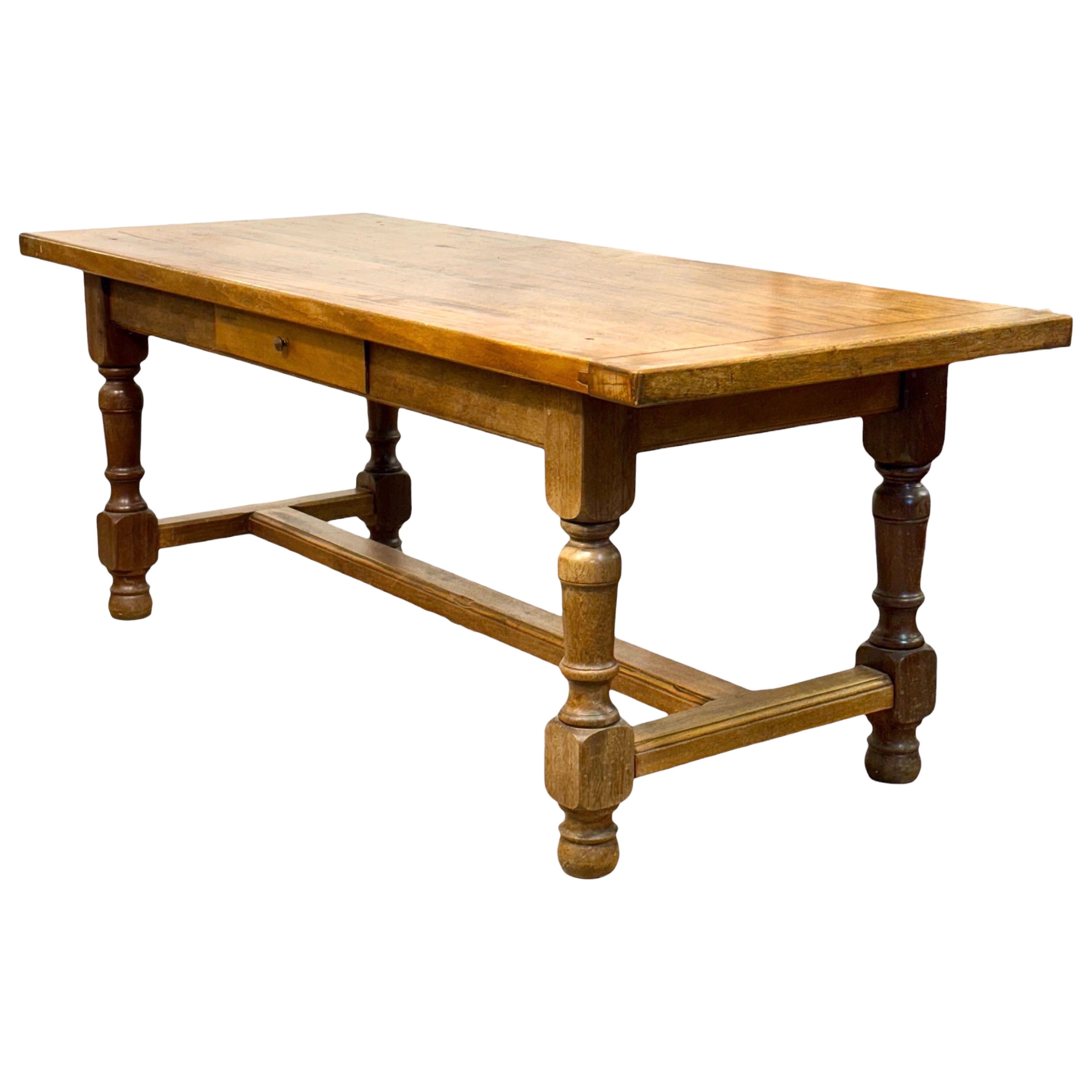 Grande table de ferme en chêne français du 19e siècle avec tiroir