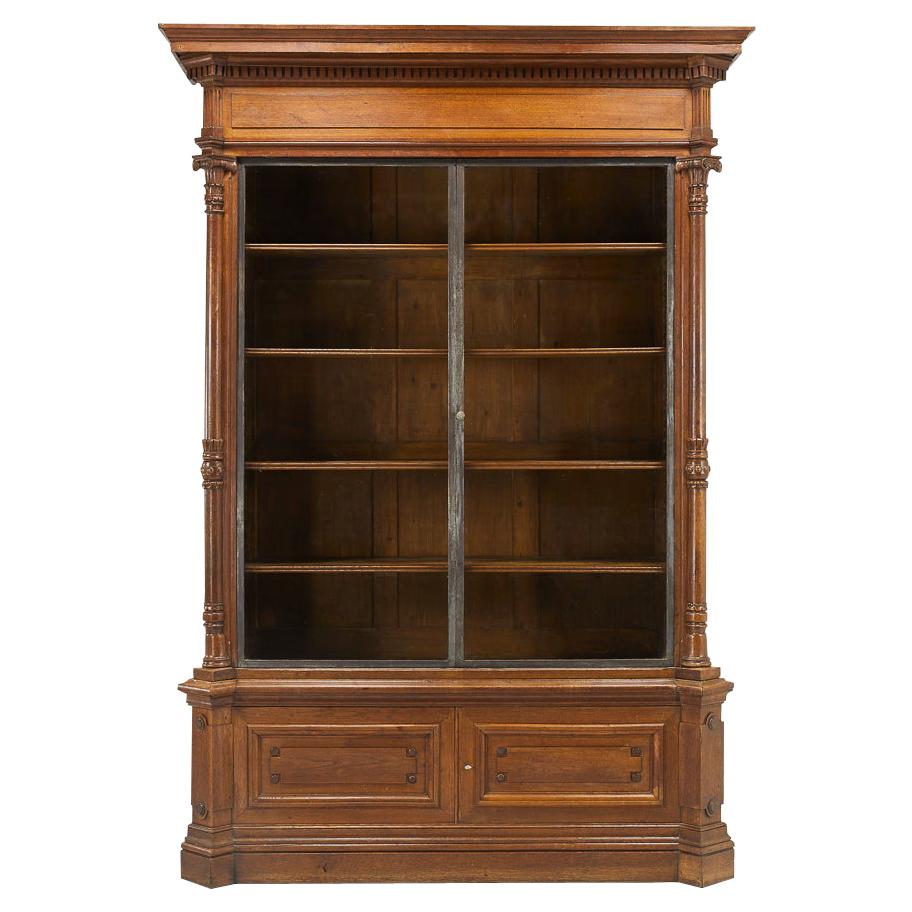 Large 19th Century French Oak Library Bookcase For Sale