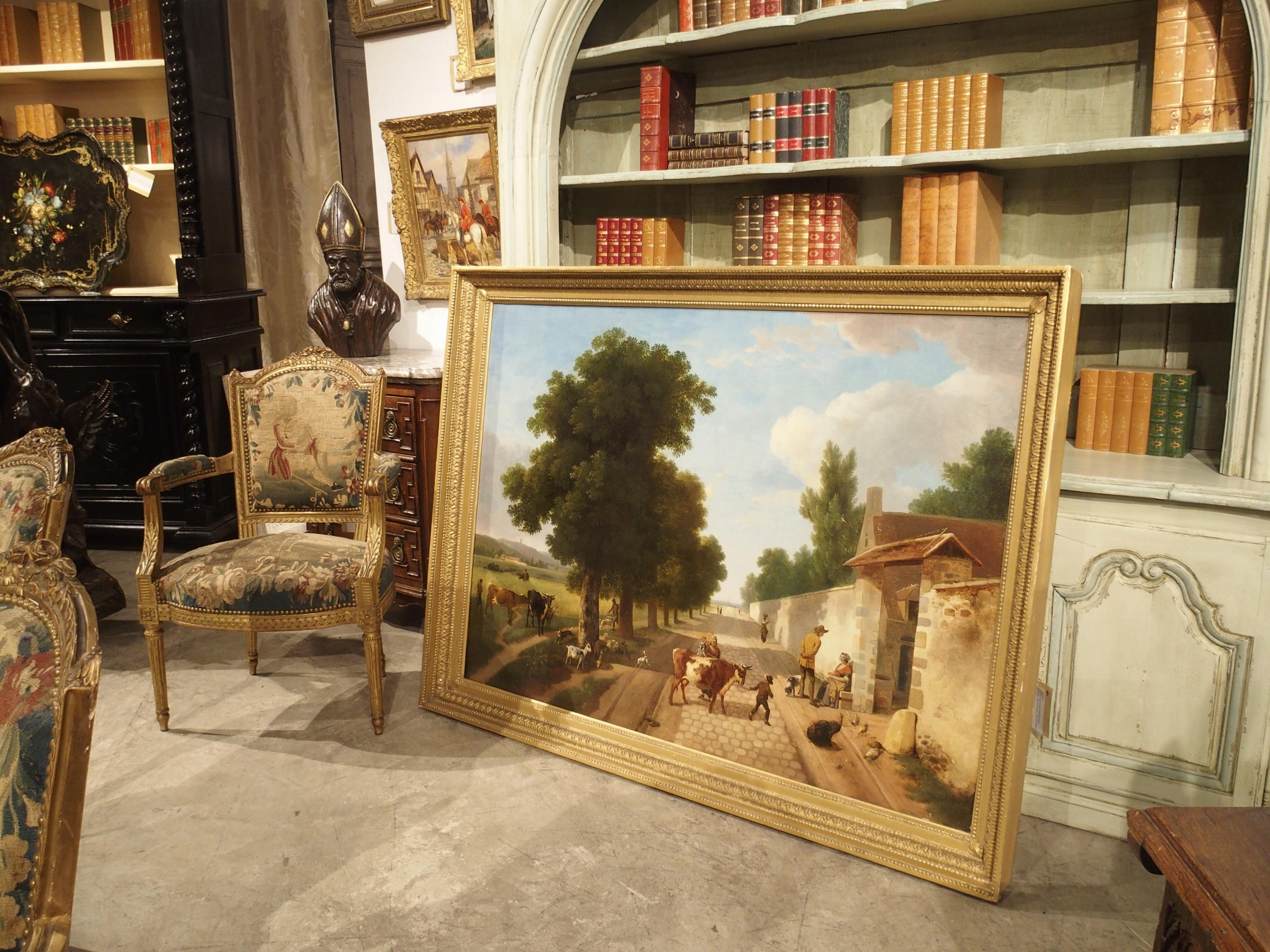 Large 19th Century French Oil Painting in Giltwood Frame, “Le Retour a La Ferme” 11