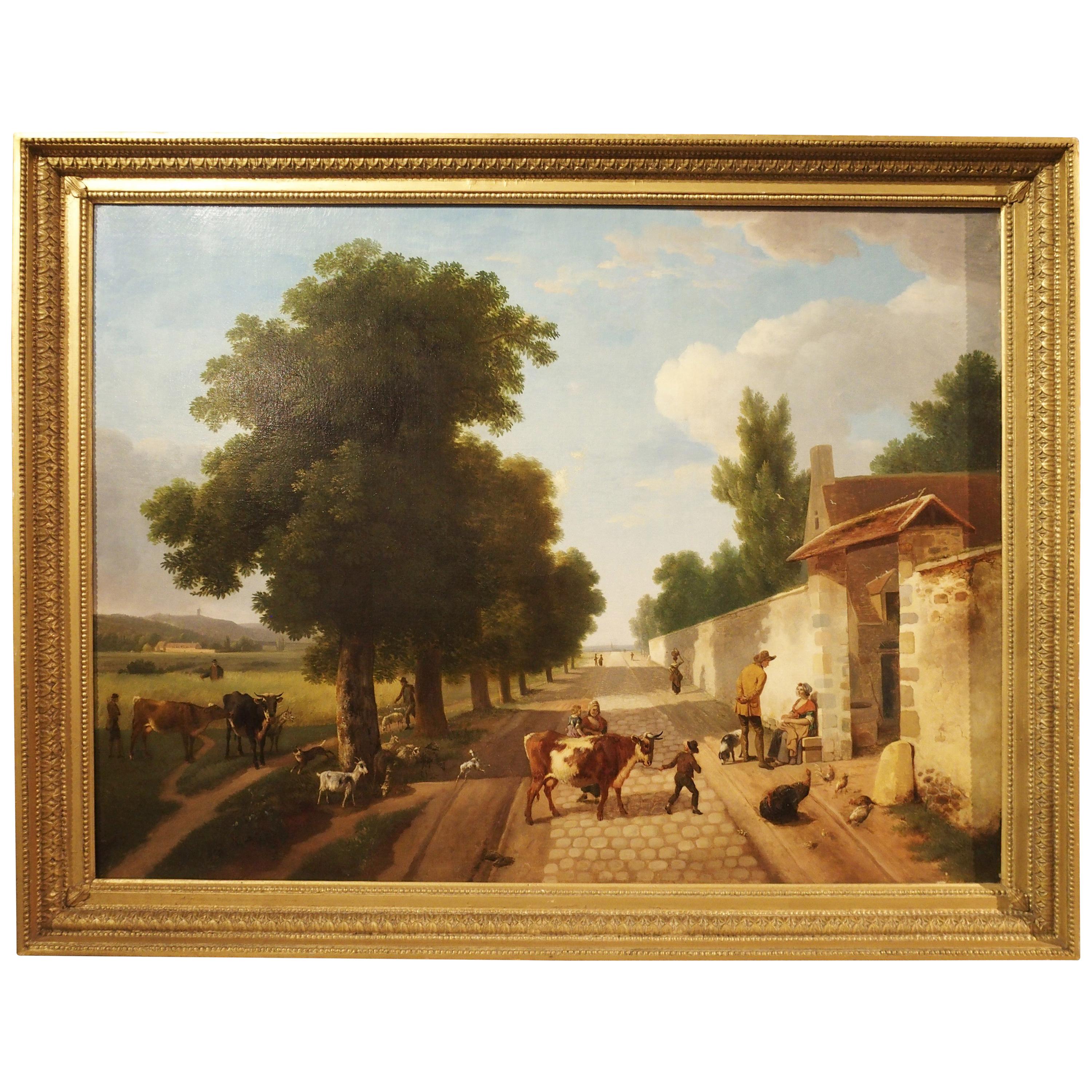 Large 19th Century French Oil Painting in Giltwood Frame, “Le Retour a La Ferme”