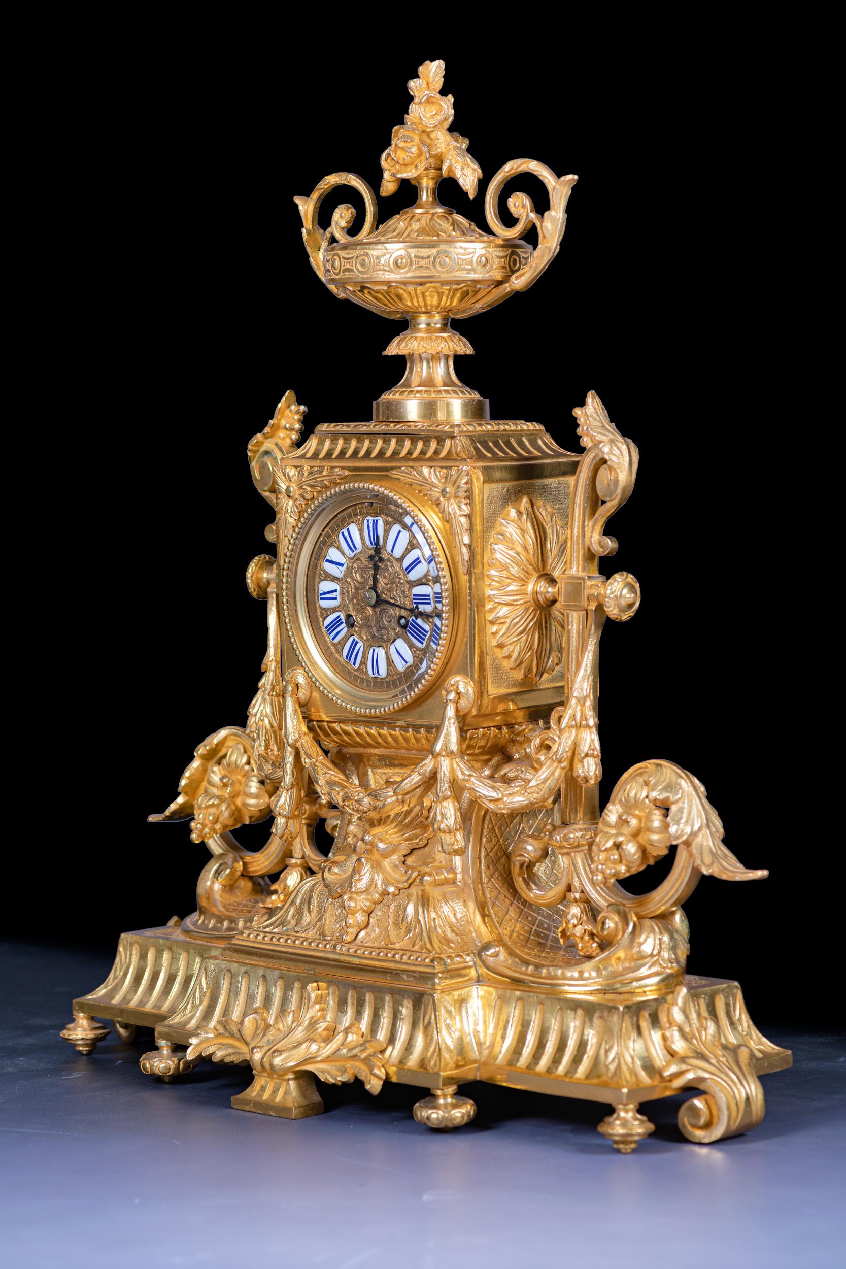 Large 19th Century French Ormolu Clock Garniture in the Louis XVI Style For Sale 2