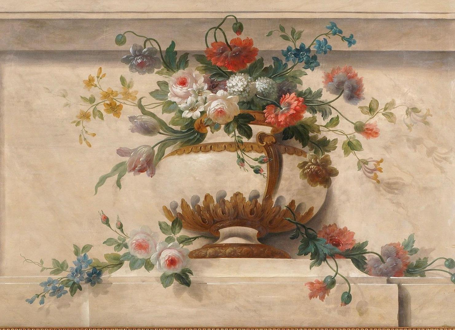 Large 19th Century French Overdoor Painting, Still Life Flowers For Sale 1
