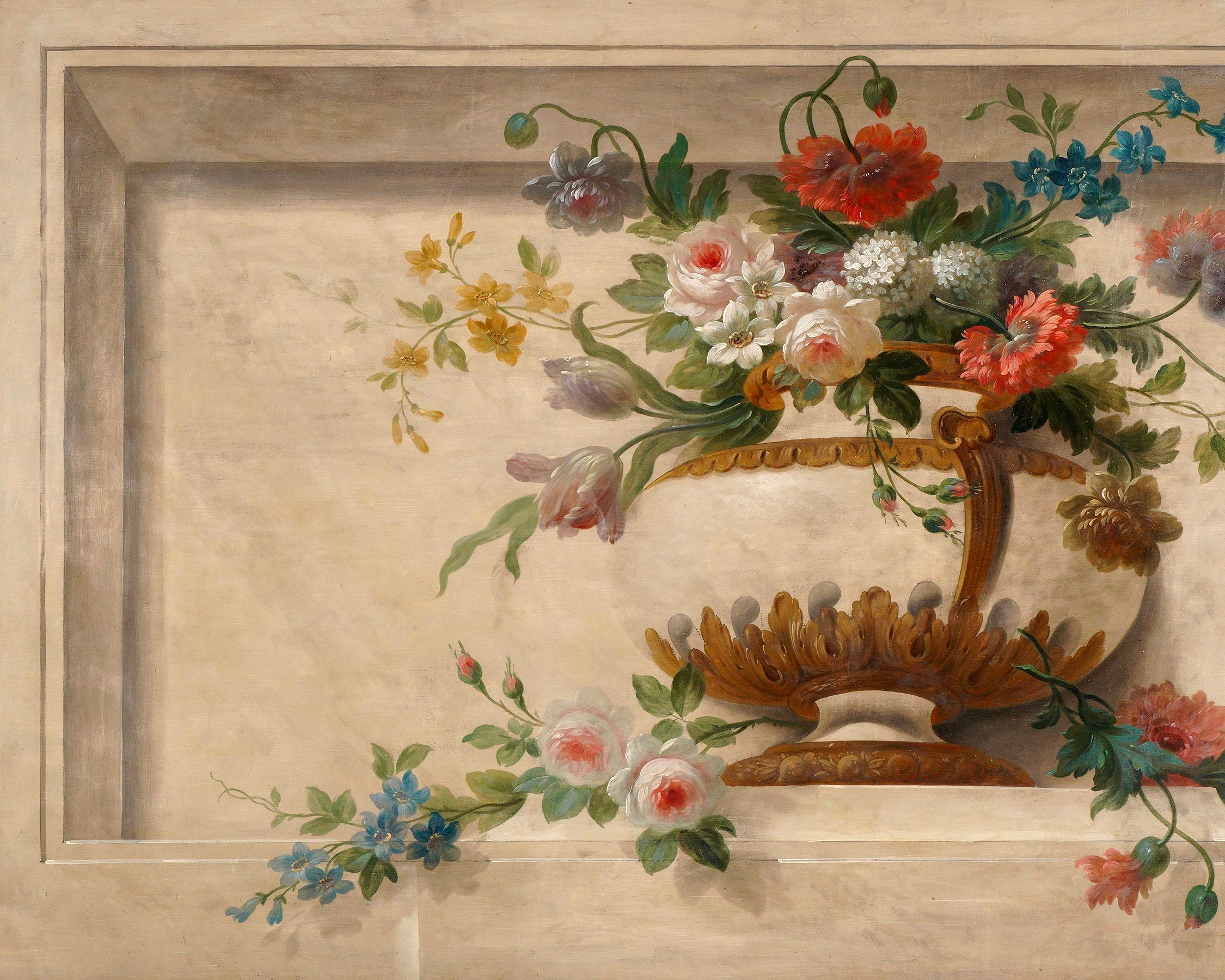 Large 19th Century French Overdoor Painting, Still Life Flowers For Sale 2