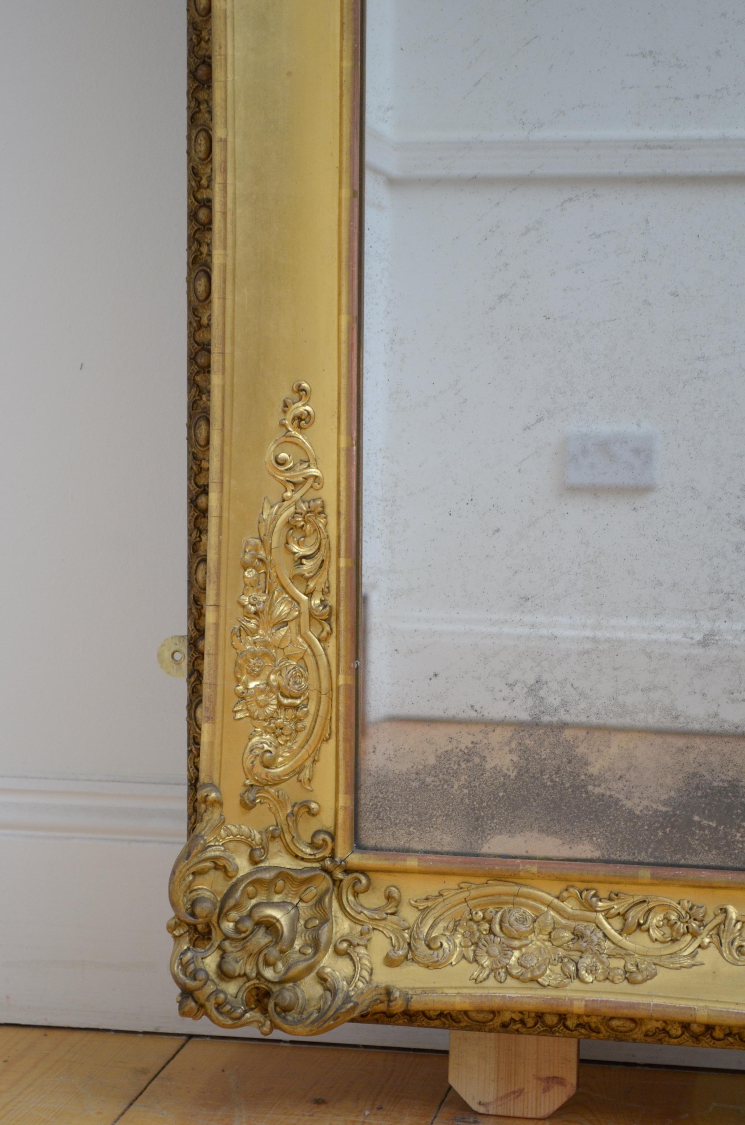 Gesso Grand miroir à trumeau ou miroir d'embarcadère français du 19ème siècle H41x82