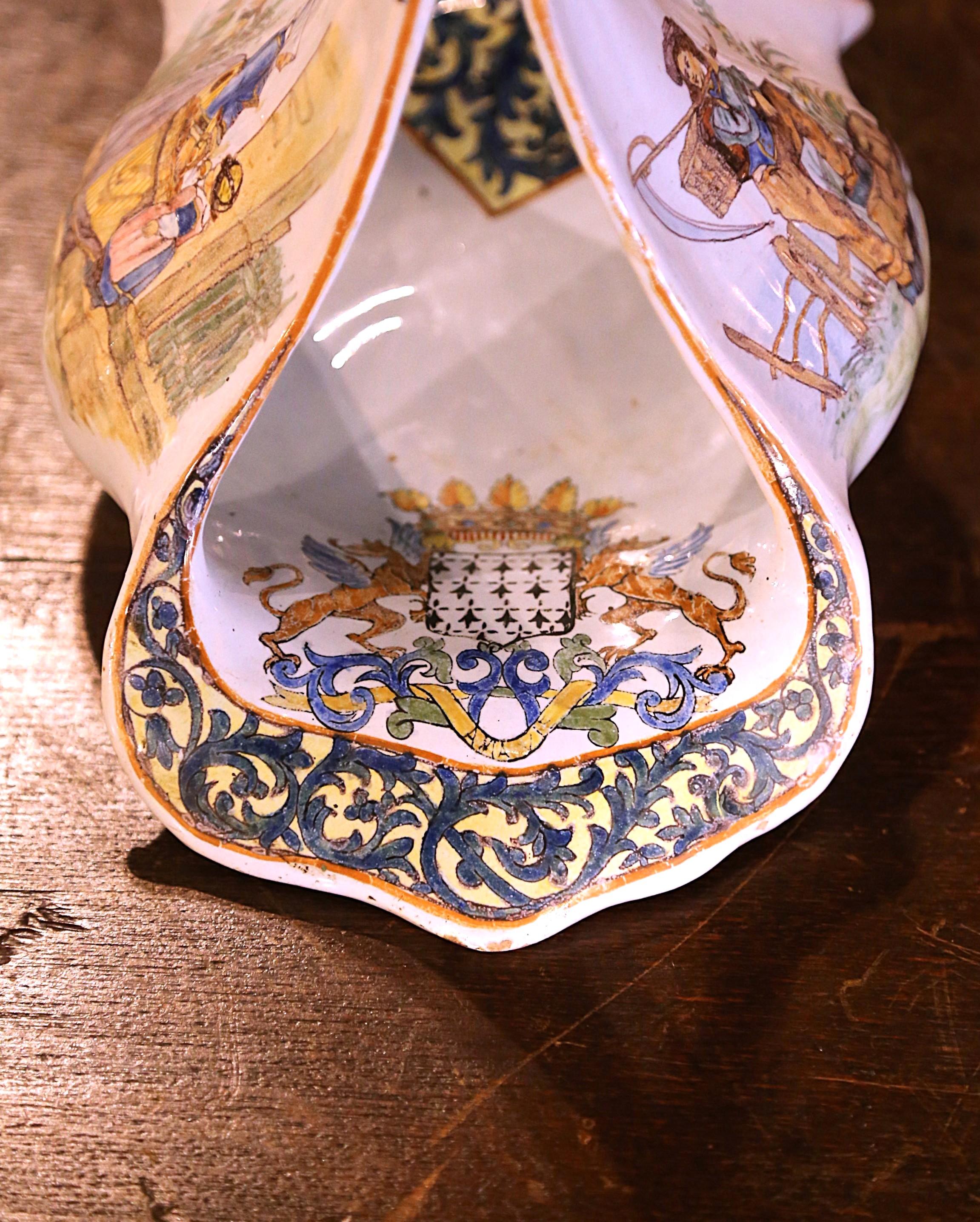 Large 19th Century French Painted Faience Porquier Beau Quimper Dish For Sale 7