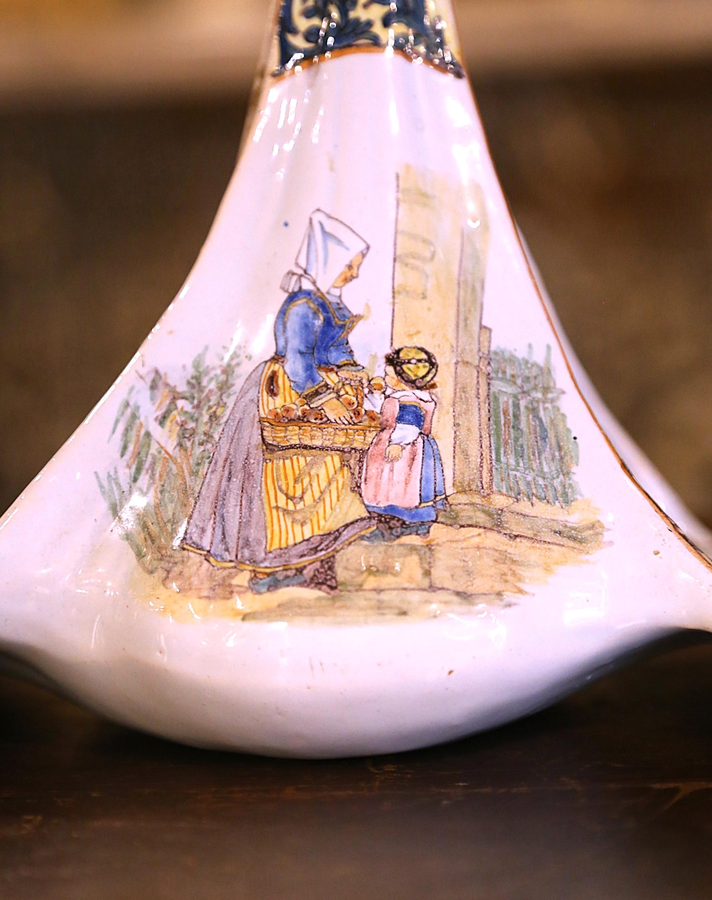 Large 19th Century French Painted Faience Porquier Beau Quimper Dish For Sale 2