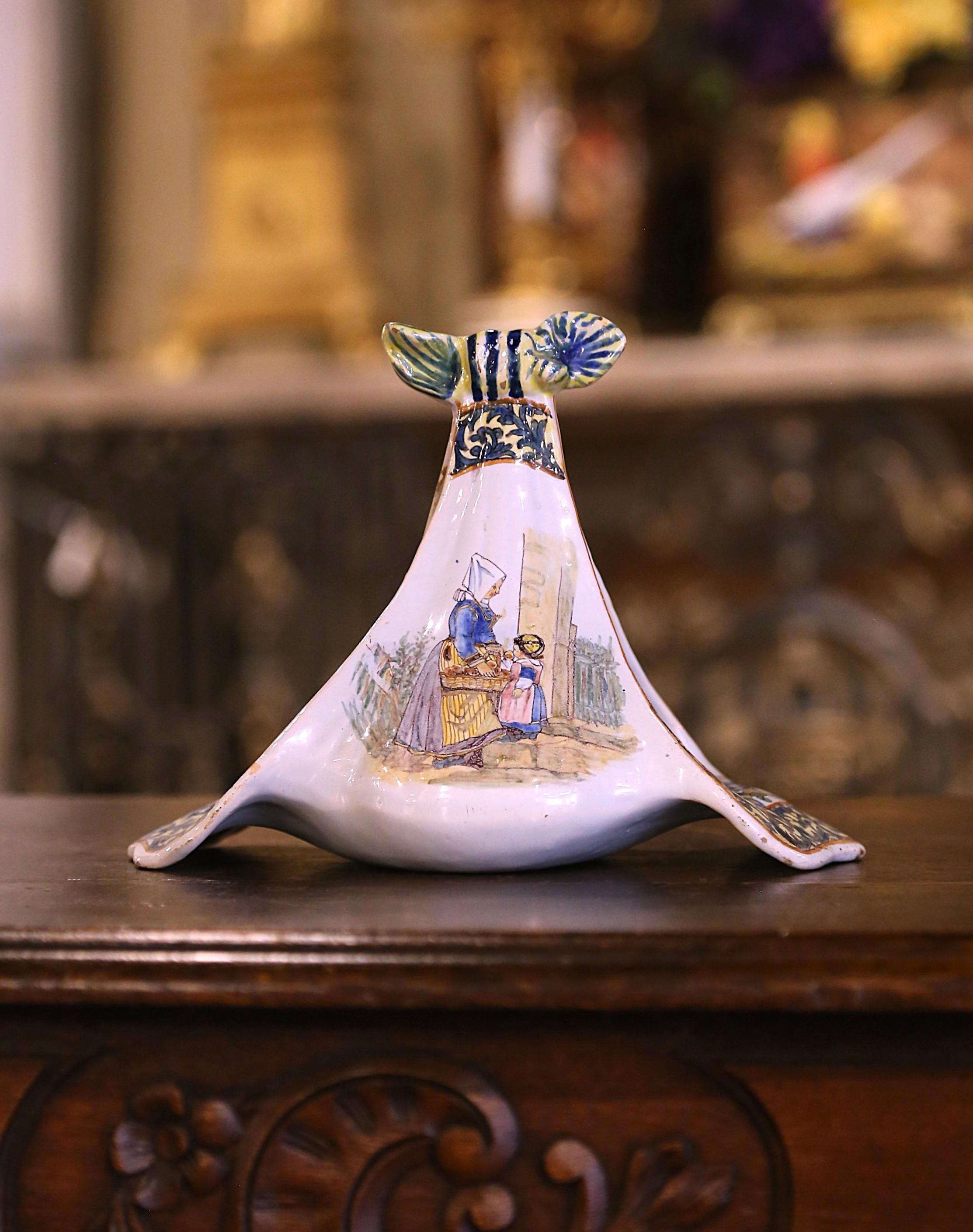 Large 19th Century French Painted Faience Porquier Beau Quimper Dish For Sale 3