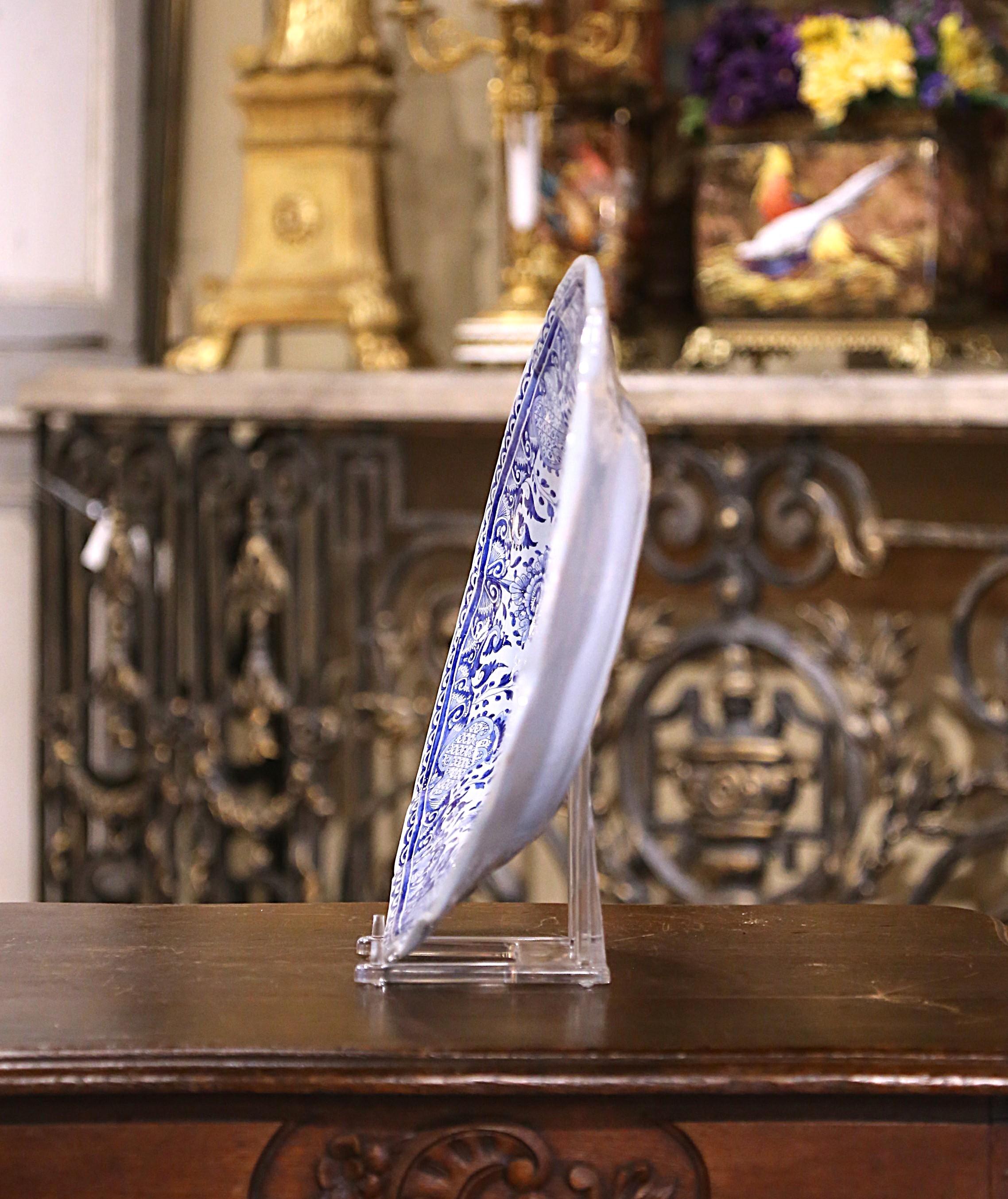Gran bandeja de servir de loza pintada francesa del siglo XIX Beau Quimper Porquier en Excelente estado para la venta en Dallas, TX