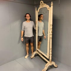 Large 19th Century French Painted Louis XVI Style Cheval Dressing Mirror