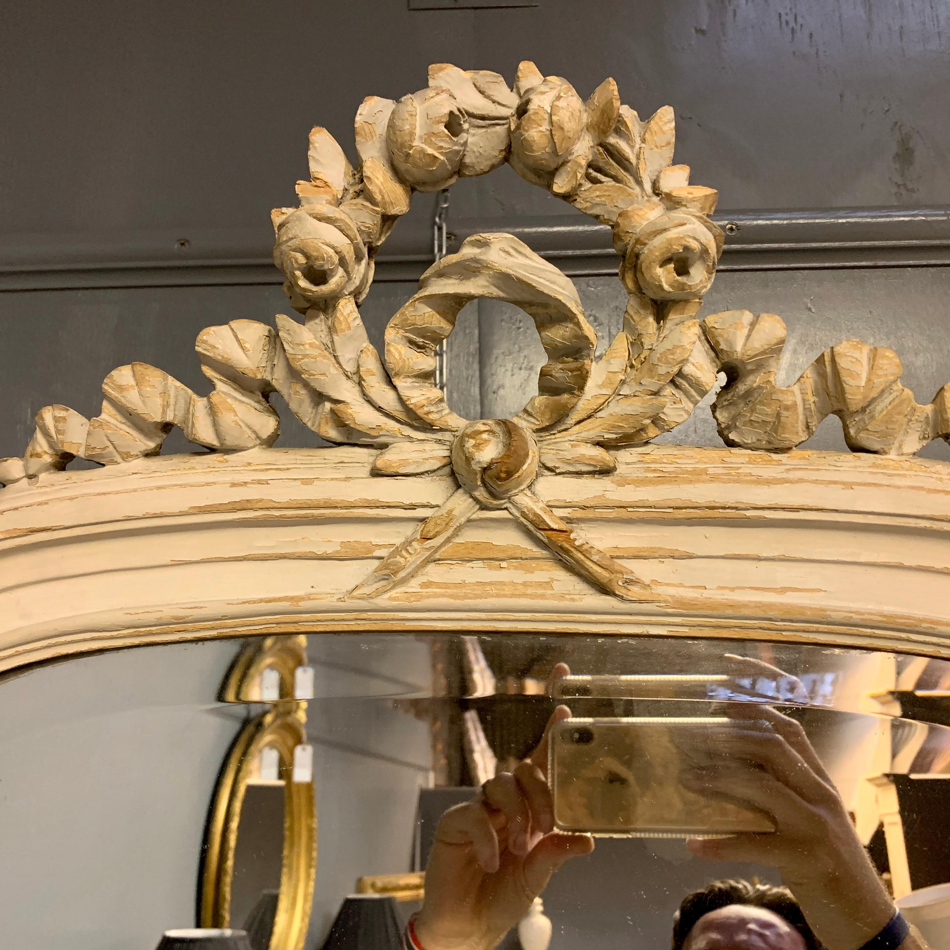 Hand-Painted Large 19th Century French Painted Louis XVI Style Cheval Dressing Mirror For Sale