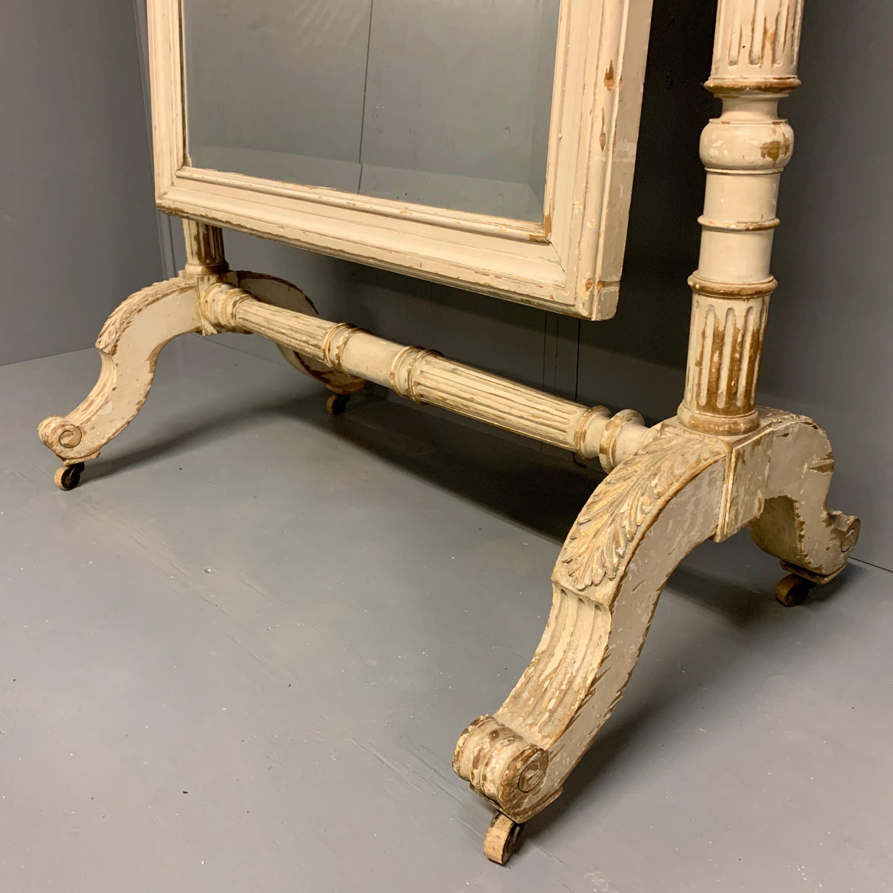 Large 19th Century French Painted Louis XVI Style Cheval Dressing Mirror For Sale 2