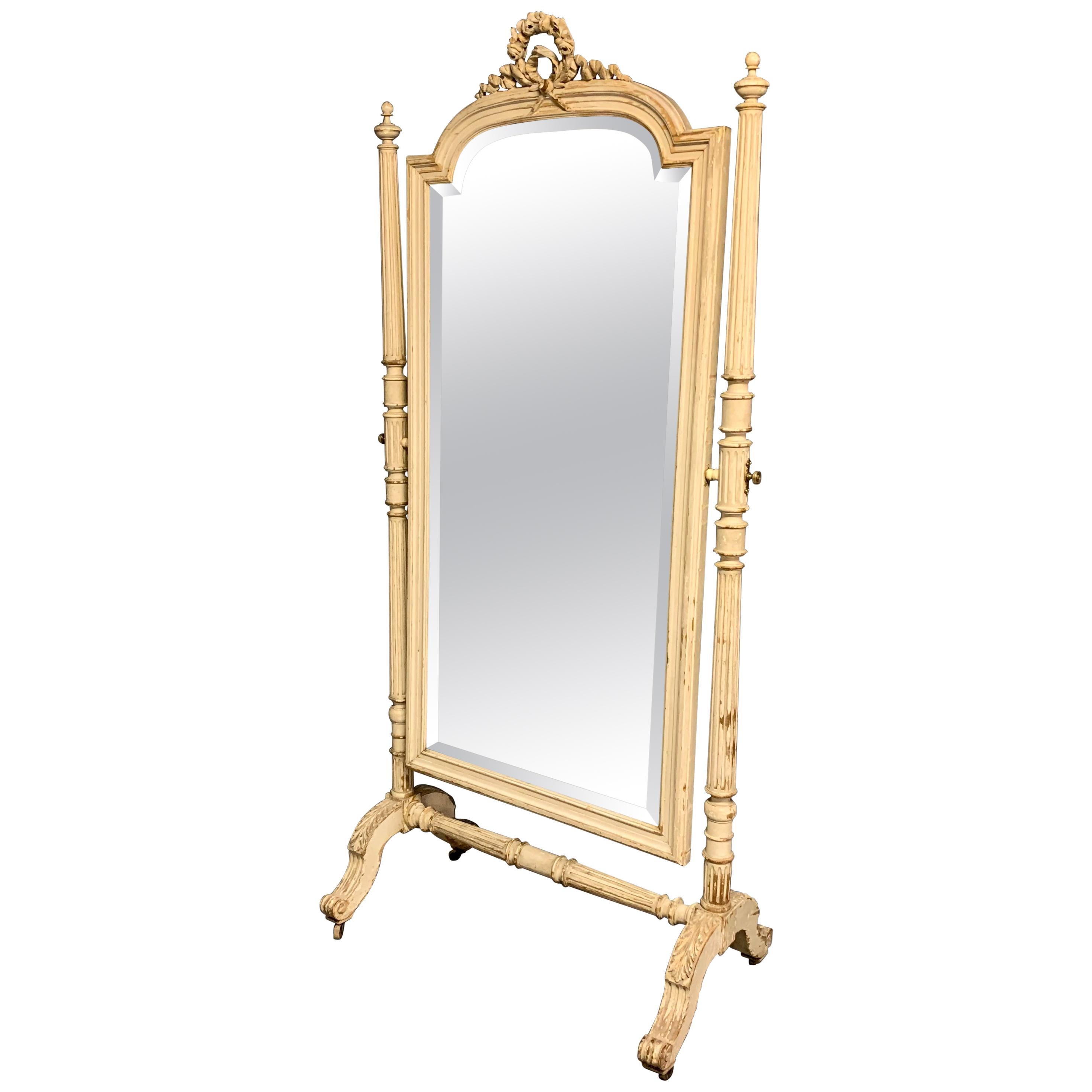 Large 19th Century French Painted Louis XVI Style Cheval Dressing Mirror For Sale