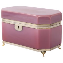 Large 19th Century French Pink Opaline Silvered Bonze Mounted Jewelry Box