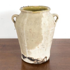 Large 19th Century French Pot de Confit or Confit Pot with Greenish Yellow Glaze