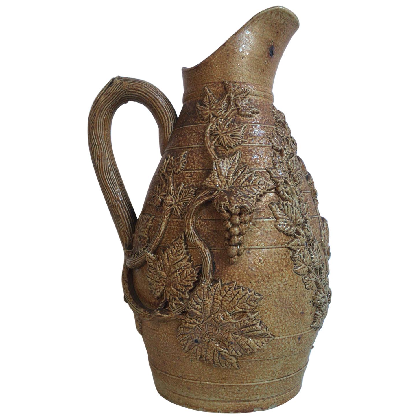 Large 19th Century French Pottery Vine Pitcher with Grapes For Sale