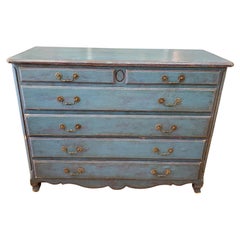 Large 19th Century French Provincial Louis XIV Style Blue Painted Chest