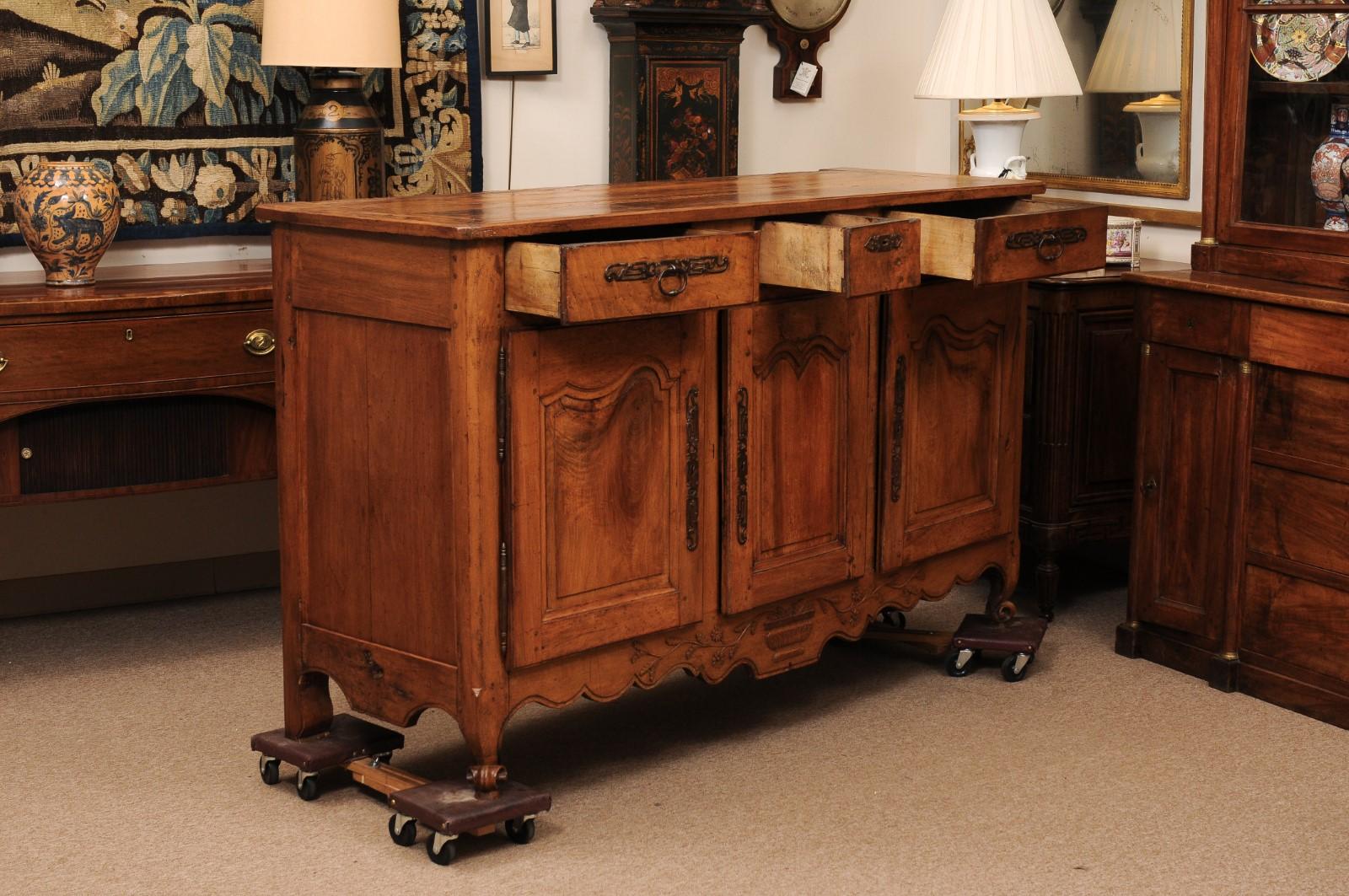 Large 19th Century French Provincial Louis XV Walnut Enfilade In Fair Condition For Sale In Atlanta, GA