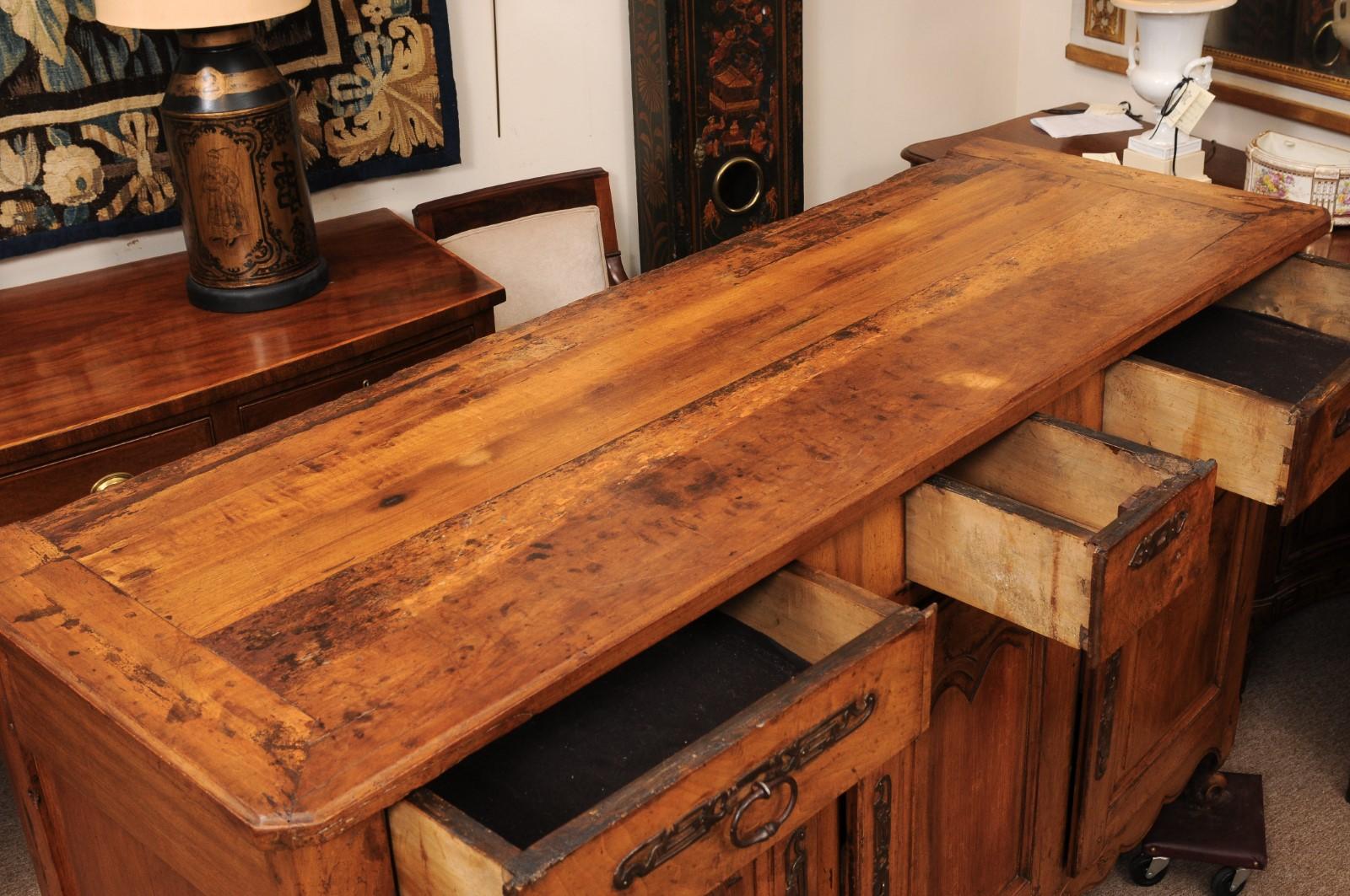 Large 19th Century French Provincial Louis XV Walnut Enfilade For Sale 2