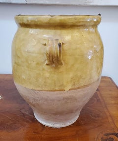 Large 19th Century French Provincial Yellow Glazed Terra Cotta “Confit” Pot