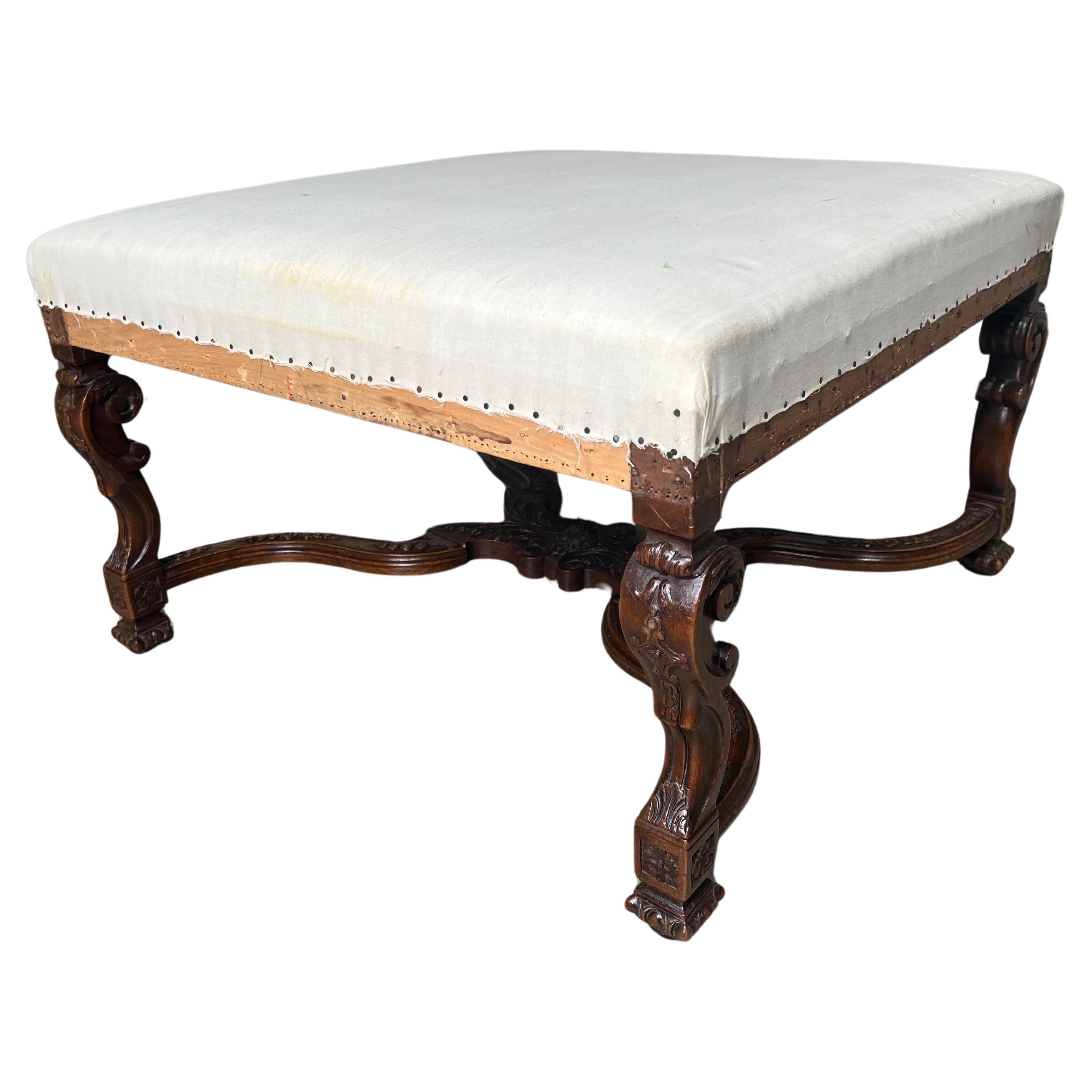 Large 19th Century French Regence Style Carved Walnut Ottoman For Sale