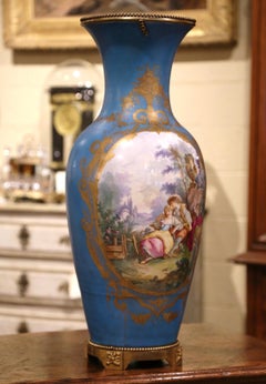 19th Century French Louis XVI Sèvres-Style Blue Porcelain Vase