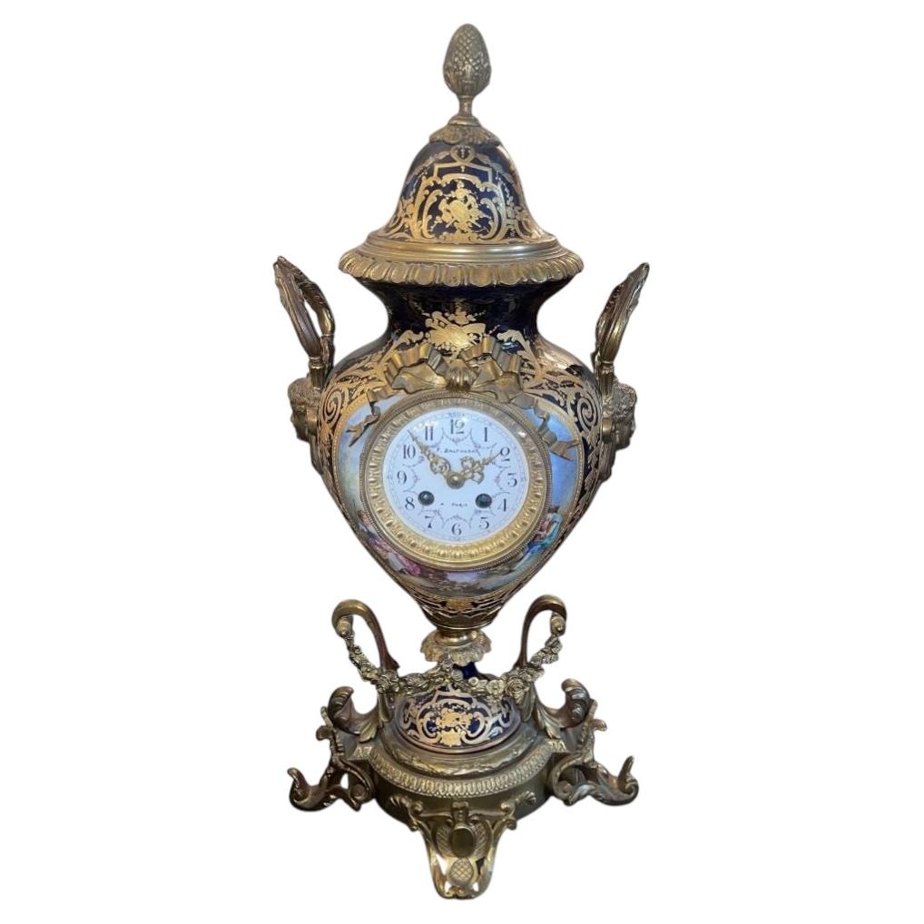 Large 19th Century French Sevres Porcelain Bronze Clock Balthazar Paris