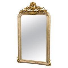 Antique Large 19th Century French Silver and Gilt Wall Mirror with Original Glass