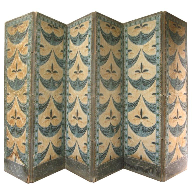 Large 19th Century French, Six-Panel Antique Paper Screen For Sale
