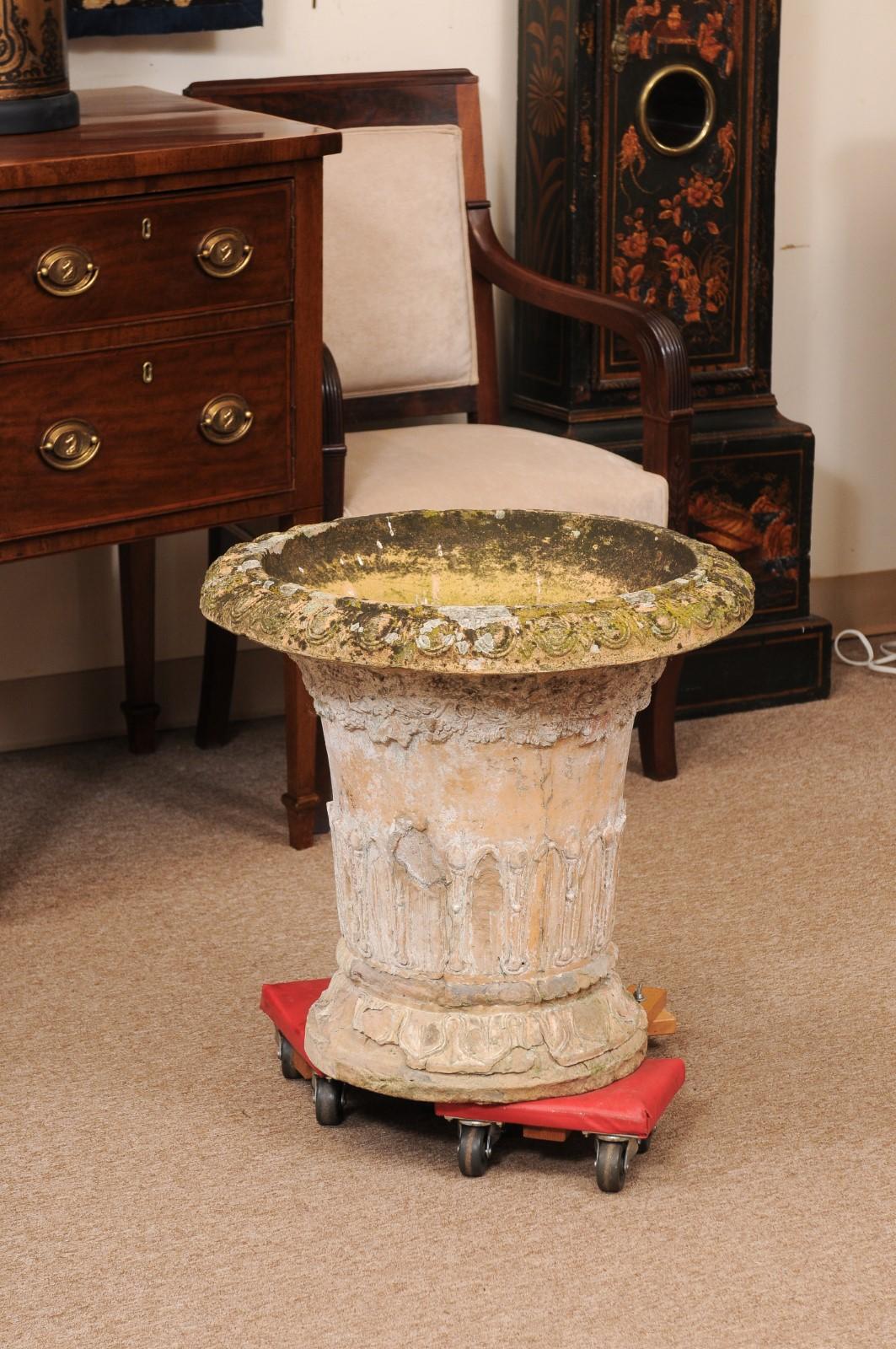 Large 19th Century French Terracotta Garden Urn, with Maker’s Stamp In Fair Condition For Sale In Atlanta, GA