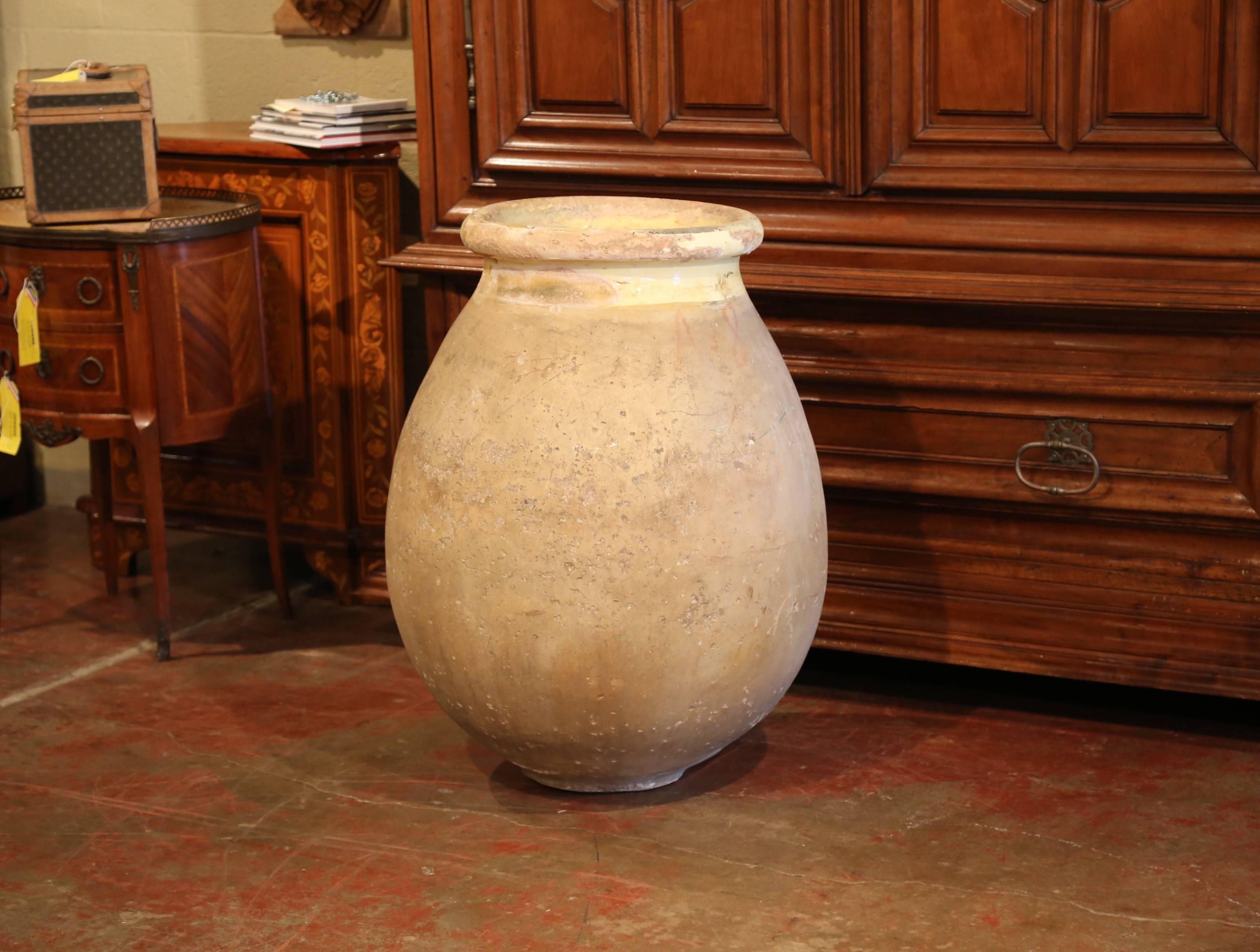Glazed  19th Century French Terracotta Olive Jar from Provence