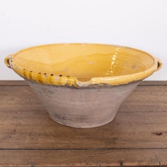 Large 19th Century French Terracotta Tian Bowl with Bright Yellow Glaze